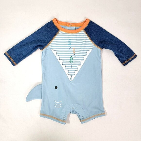 MUD PIE Baby Shark One Piece Outfit Swimgear Swimming 3-6 M Months Teeth Fin - Picture 1 of 8
